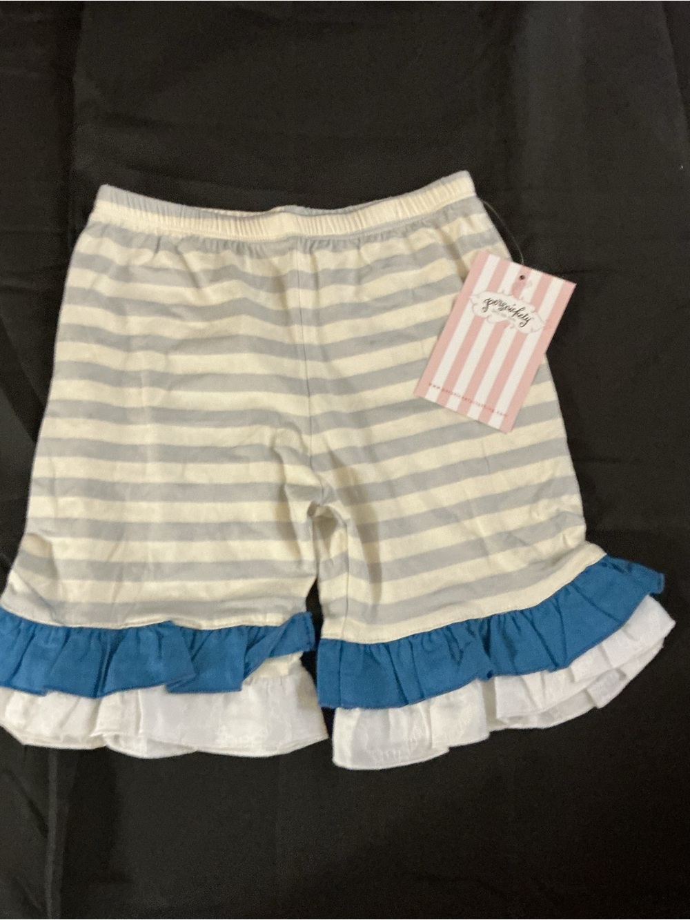Persnickety White & Blue Striped Ruffle Shorts